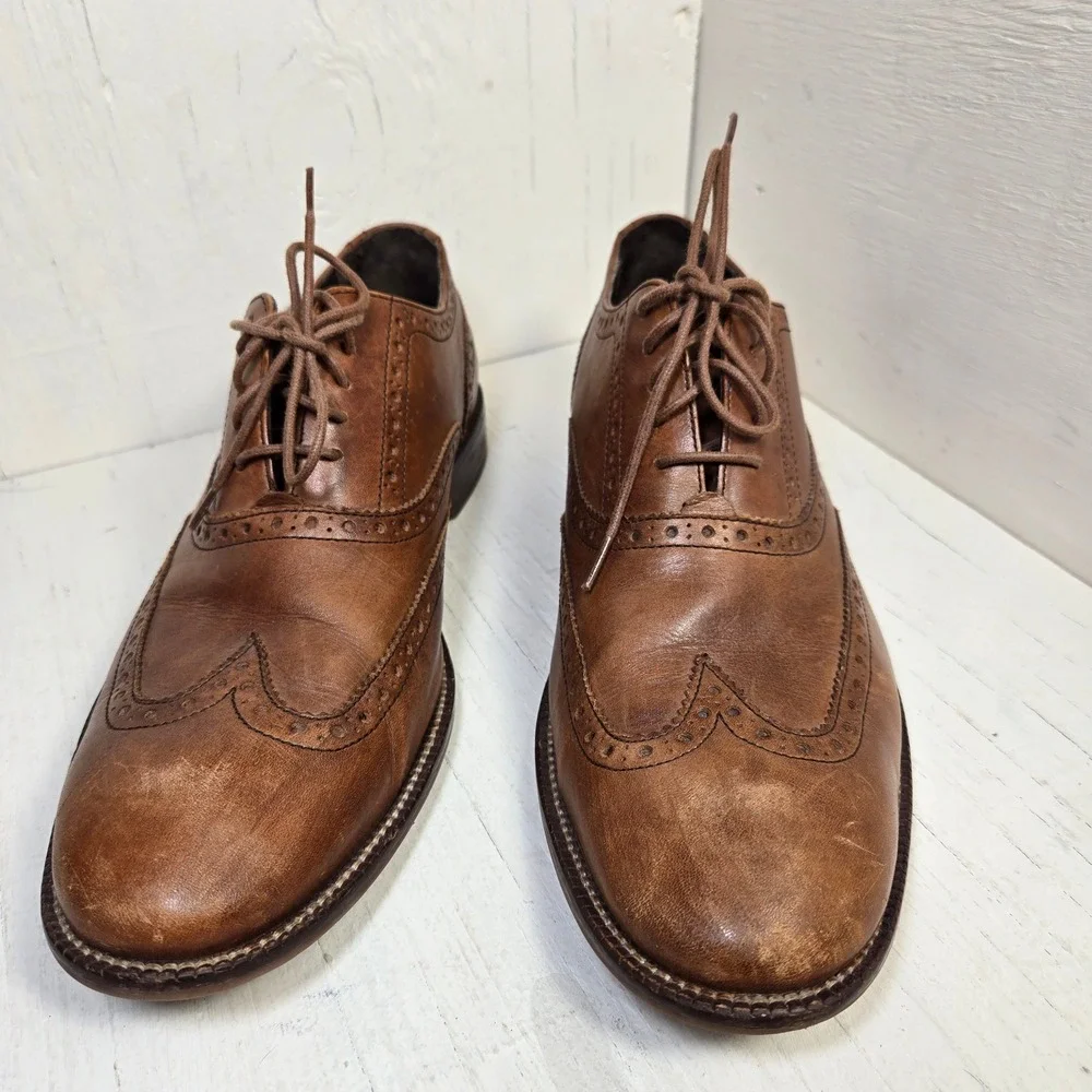 Cole Haan Men's C12210 British Tan Leather Wingtip Oxford Dress Shoes Size 8.5 M
